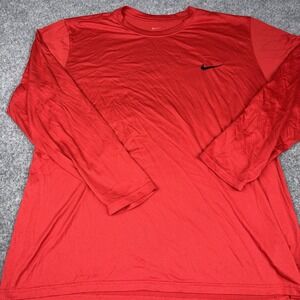 Nike Dri Fit Shirt Mens Xxl Red Long Sleeve Athletic Stretch Training Gym Swoosh